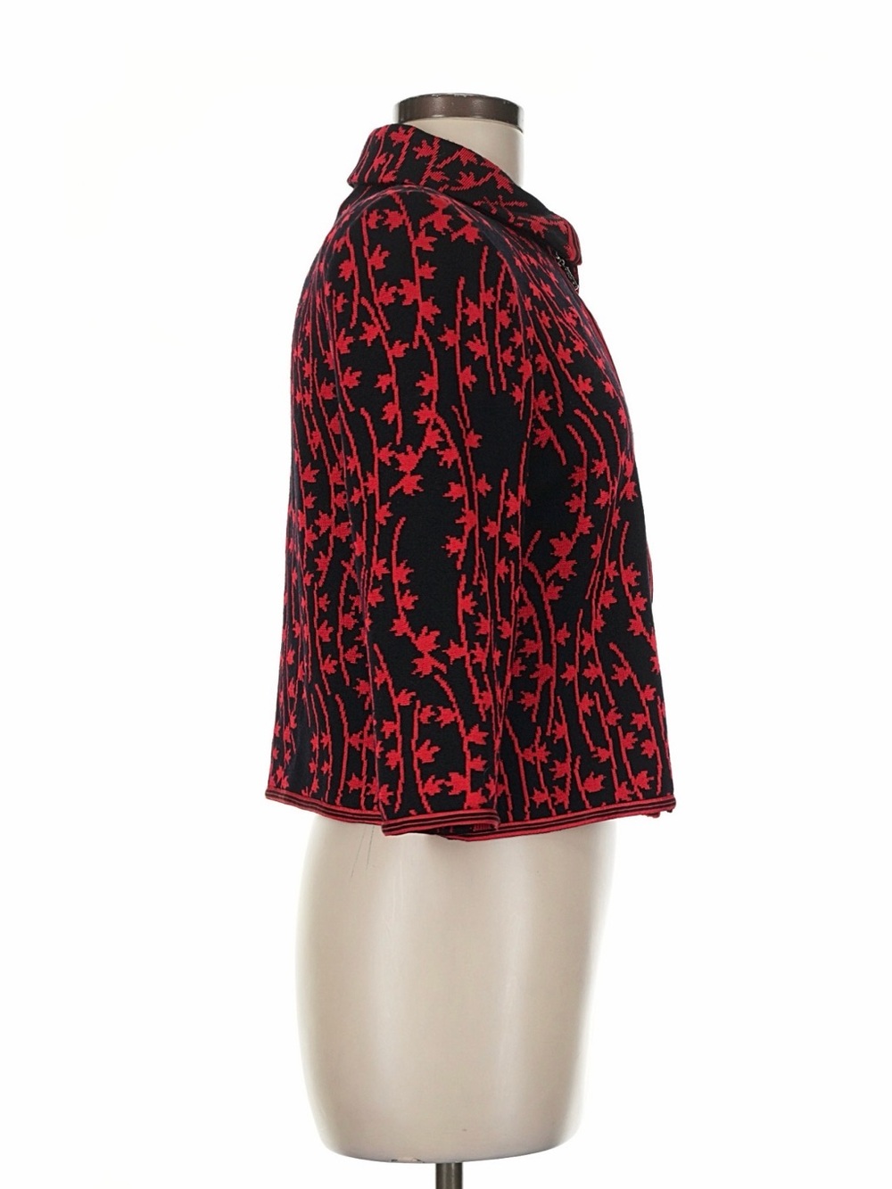 Vintage St. John Collection Marie Gray Black Red Jacquard Zip Jacket Size 8 - Picture 6 of 9
